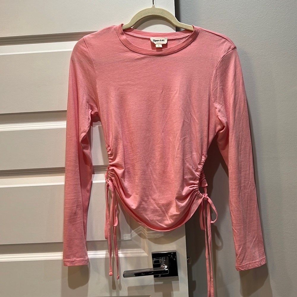 Open Edit Pink Long Sleeve Cut Out Crop Top